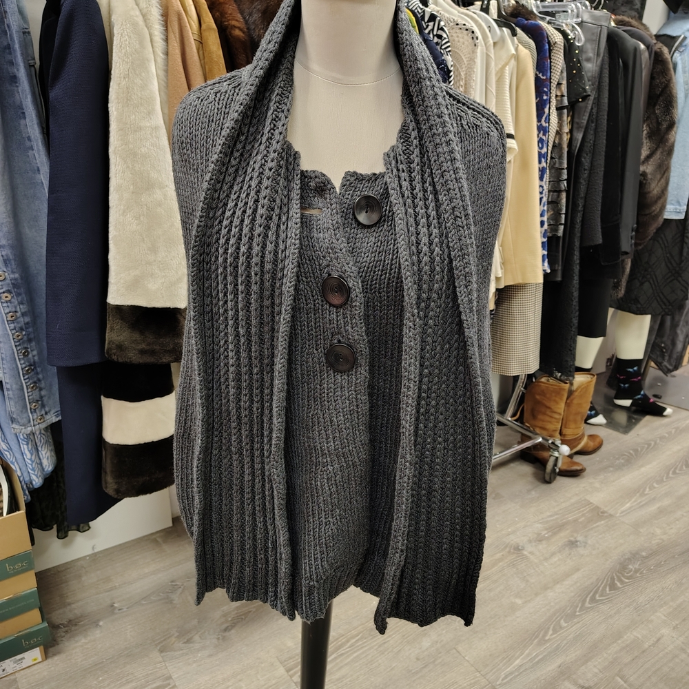 Banana Republic Charcoal Wool Cardigan with Scarf